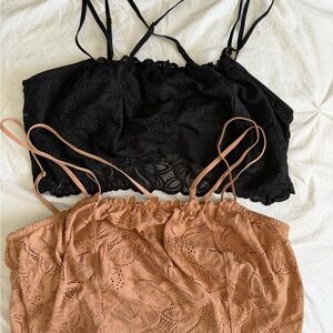 Lot of 2 Aerie Black & Tan Lace Bralette Tops / size Large